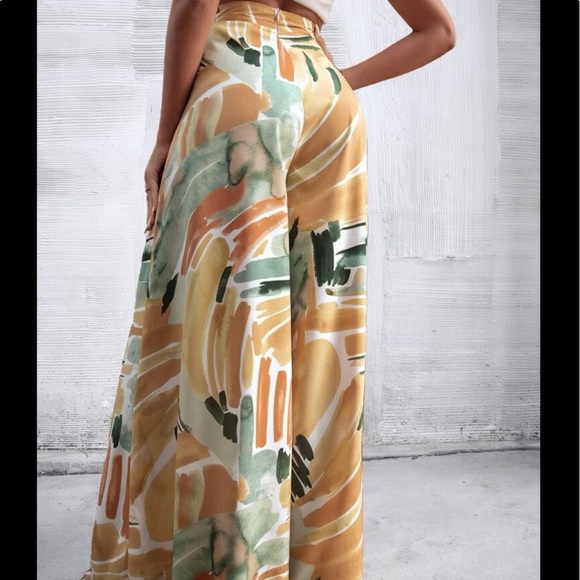 Boho High Waist Rise Water Color Wide Leg Palazzo Pants - Picture 8 of 8